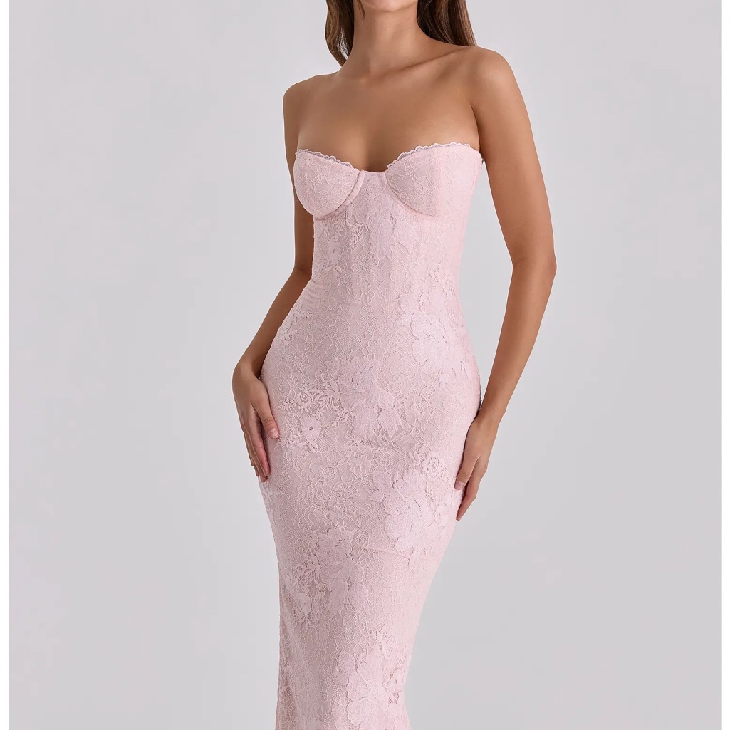 House Of Cb Blush Pink Lace Mermaid Maxi Dress